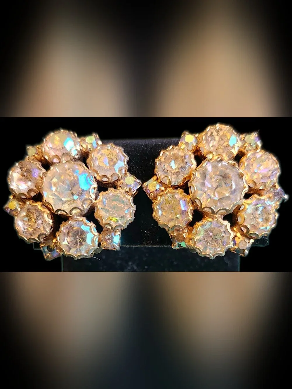 Vintage Aurora Borealis Rhinestone Clip-on Earrings